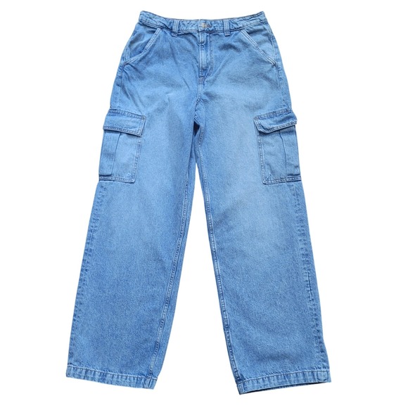 H&M Divided Denim - H&M Divided Women Light Wash Wide Leg Cargo Carpenter Jeans 8